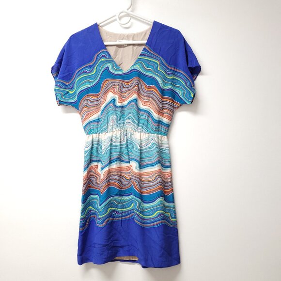 Trina Turk Caspian Agate Swirl Silk Dolman Short Sleeve  Mini Dress Size 0 - Picture 2 of 8